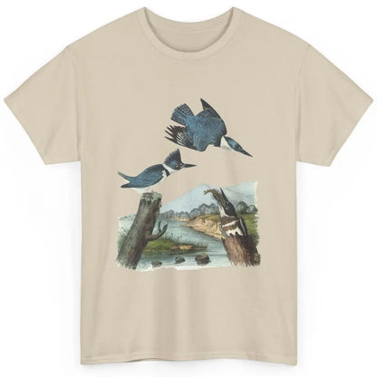 Watercolor Belted Kingfisher Bird Eat Fish Nature Birding Classic Unisex T-Shirt