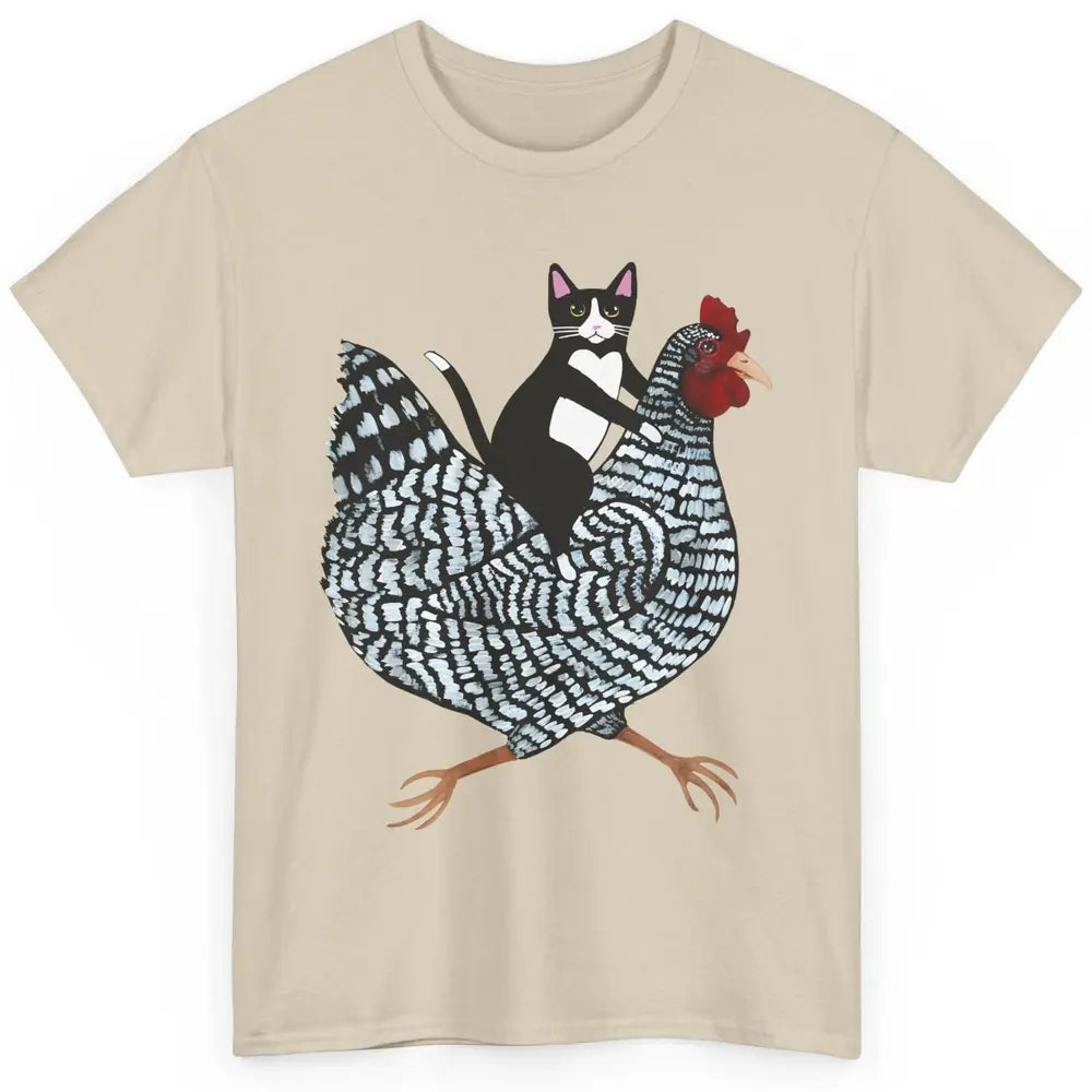 Tuxedo Cat On A Chicken Funny Cat Kitty Chicken Lovers Gift Classic Unisex T-Shirt