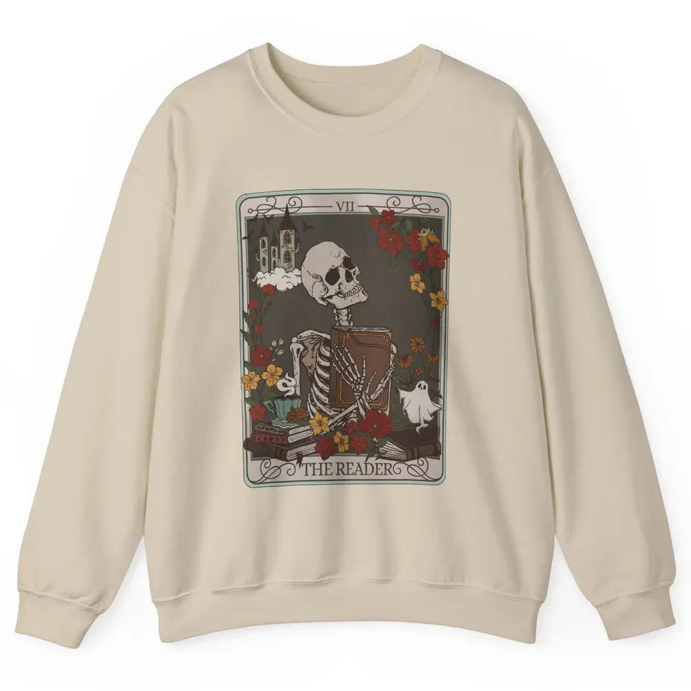 Retro Skeleton Reading Books The Reader Tarot Card Halloween Unisex Crewneck Sweatshirt