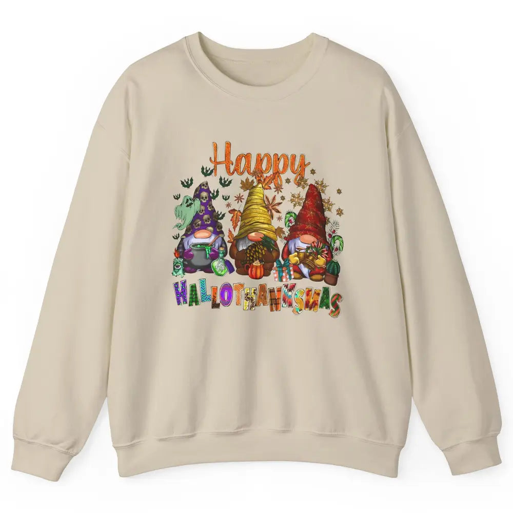 Pumpkin Gnomes Hallo-thank-mas Halloween Thanksgiving Xmas Unisex Crewneck Sweatshirt