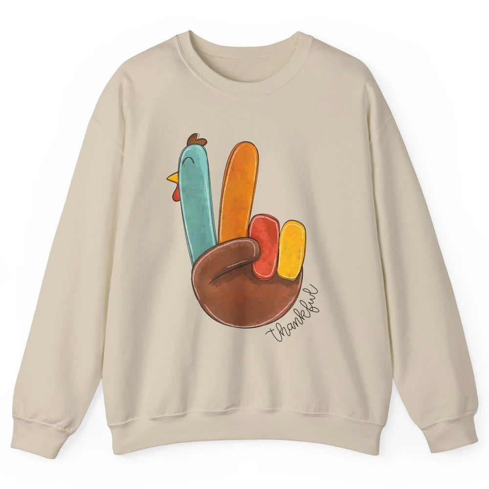 Funny Turkey Peace Sign Thankful Thanksgiving Gift Halloween Unisex Crewneck Sweatshirt