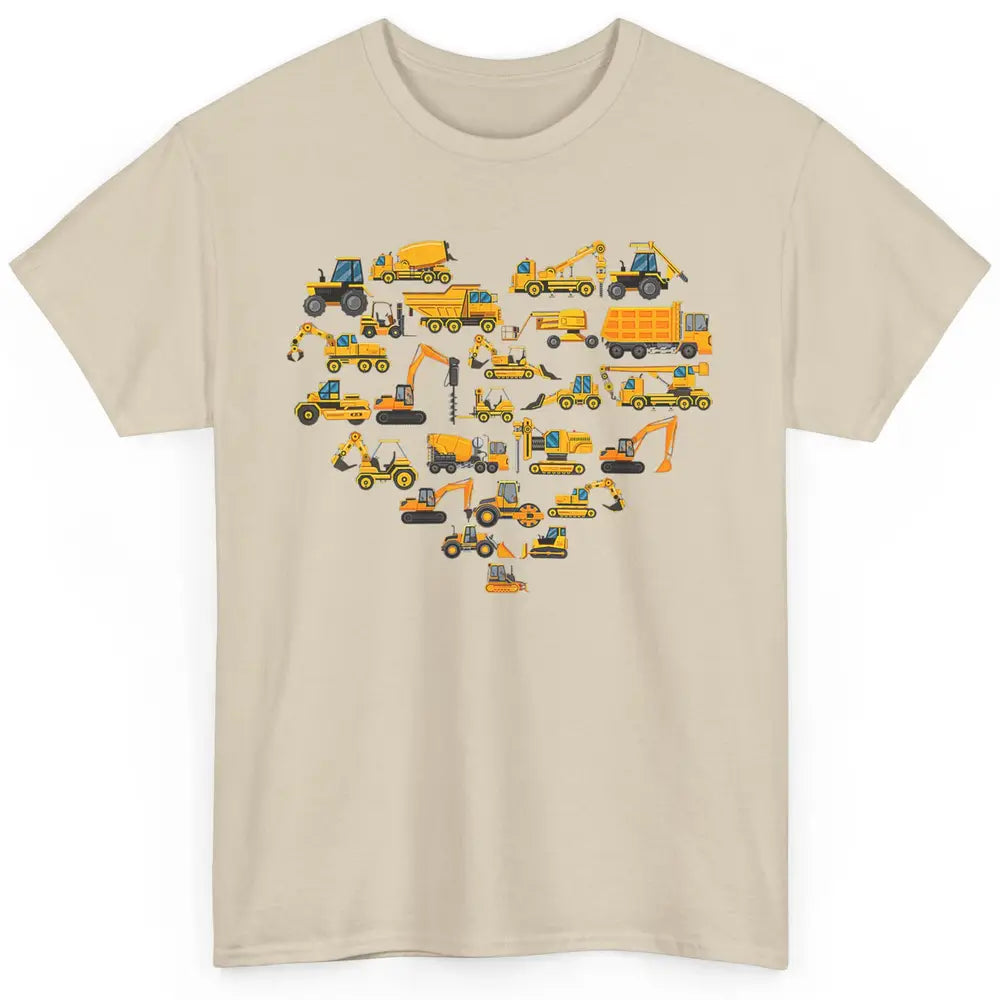 Types Of Construction Excavator Bulldozer Truck Heart Love Classic Unisex T-Shirt