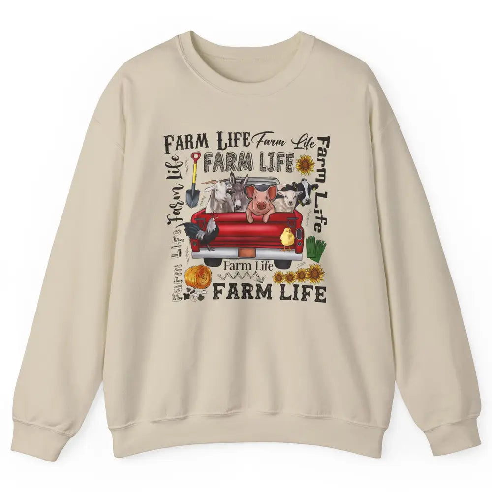 Sunflower Western Farm Life Animals Vegan Cow Pig Rooster Unisex Crewneck Sweatshirt