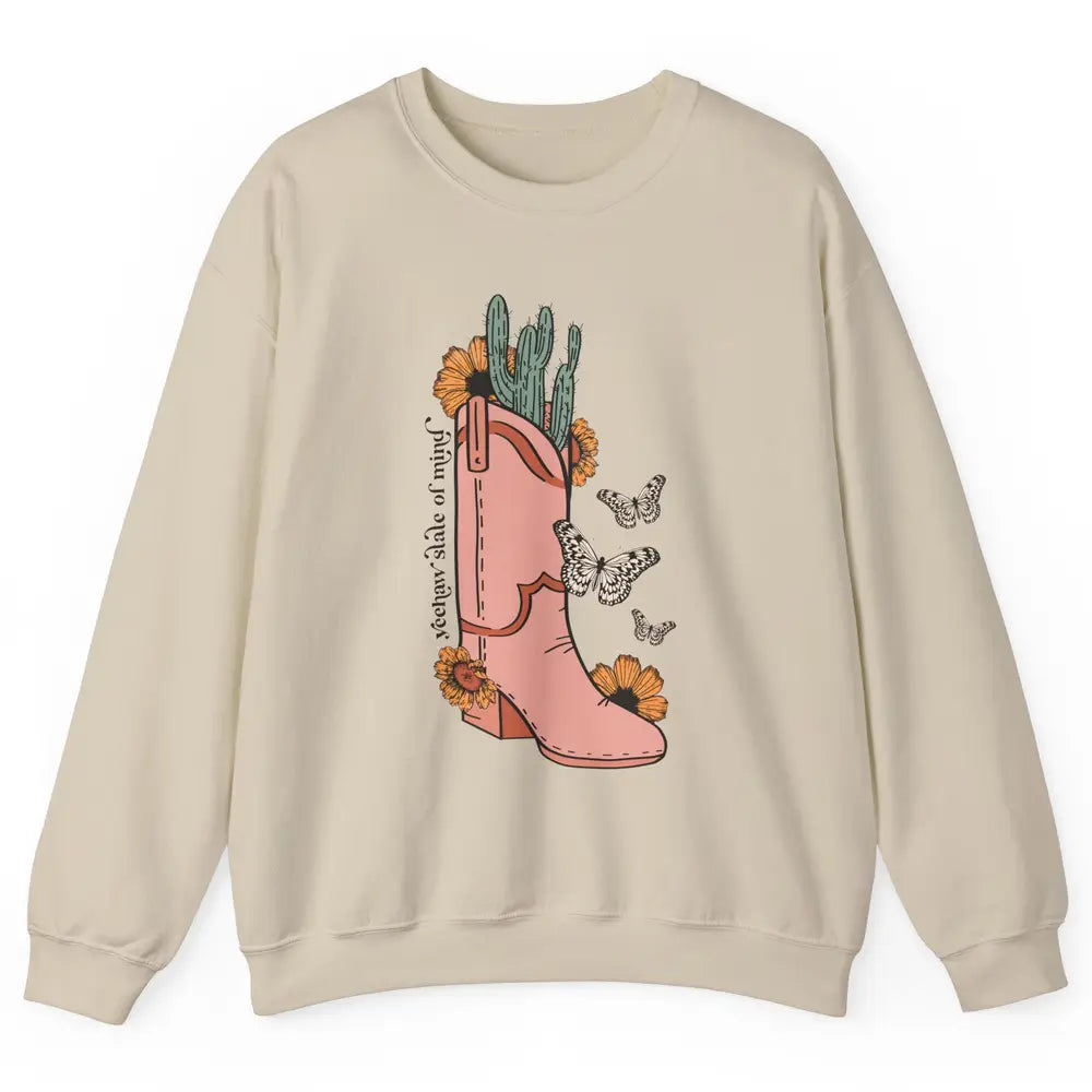 Yeehaw State of Mind Western Cowgirl Boot Desert Sunflower Unisex Crewneck Sweatshirt