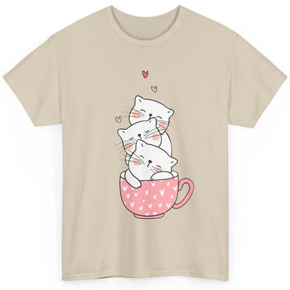 Funny Cats In Cup Cute Kitten Mom Vday Heart Valentines Day Classic Unisex T-Shirt