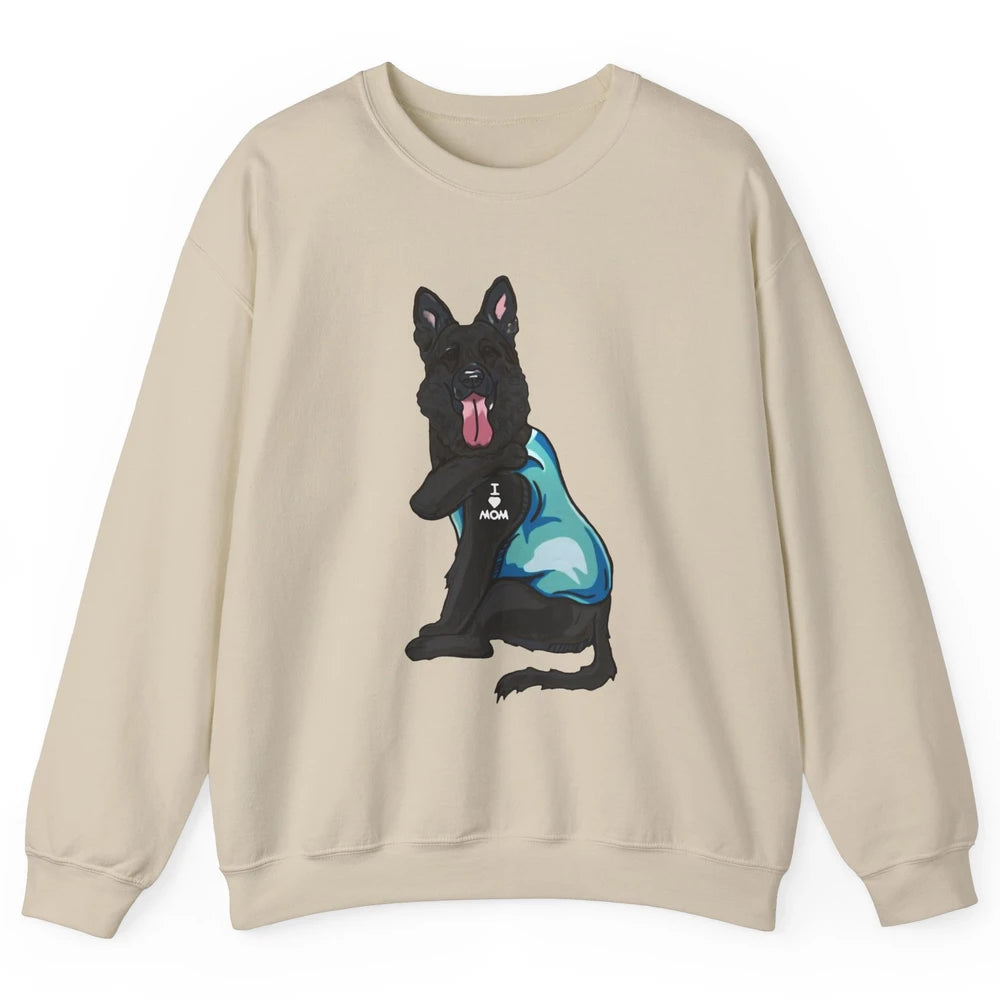 Black German Shepherd I Heart Mom Dog Mom Mother's Day Gift Unisex Crewneck Sweatshirt