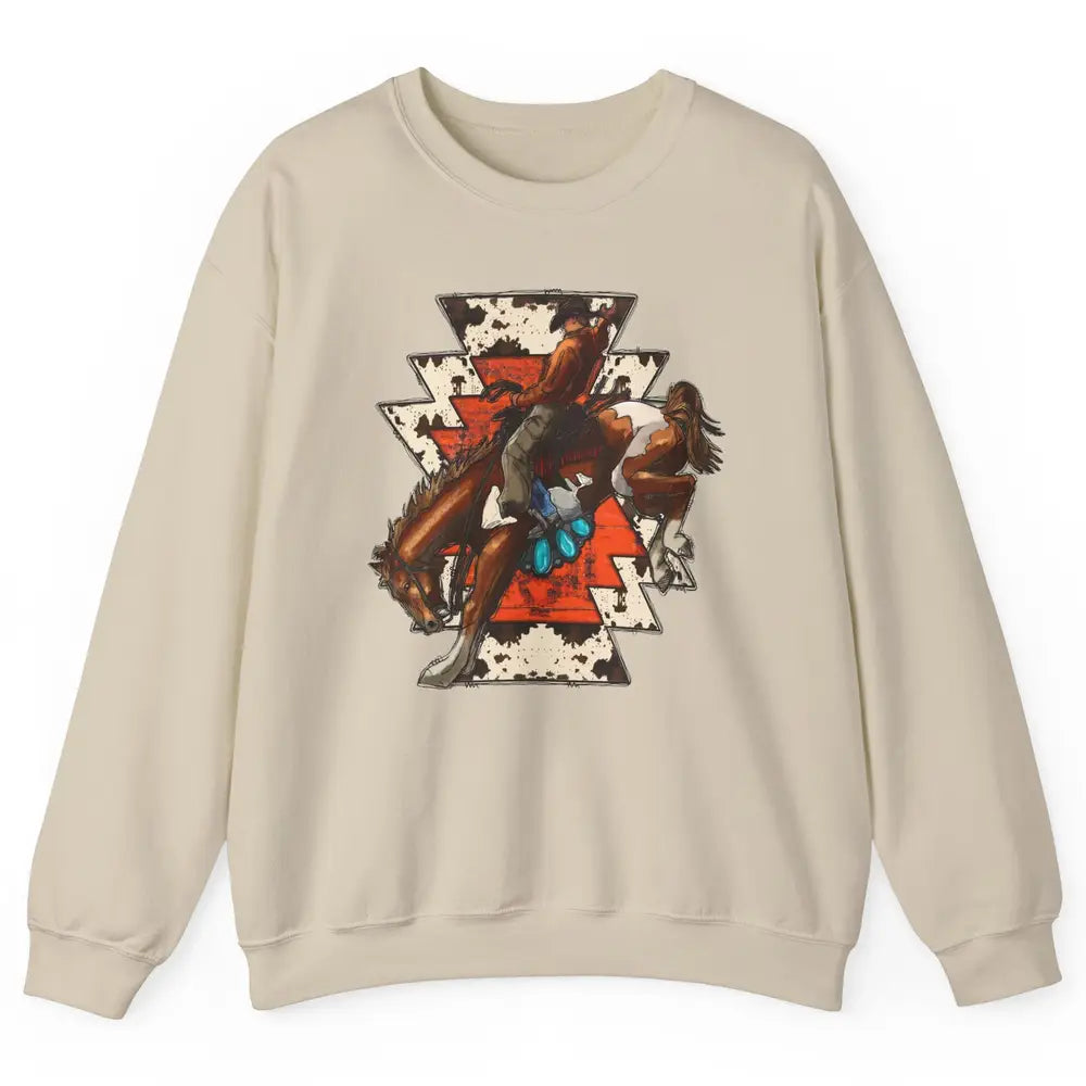 Aztec Cowhide Rodeo Hold Your Horses Cowboy Western Gemstone Unisex Crewneck Sweatshirt