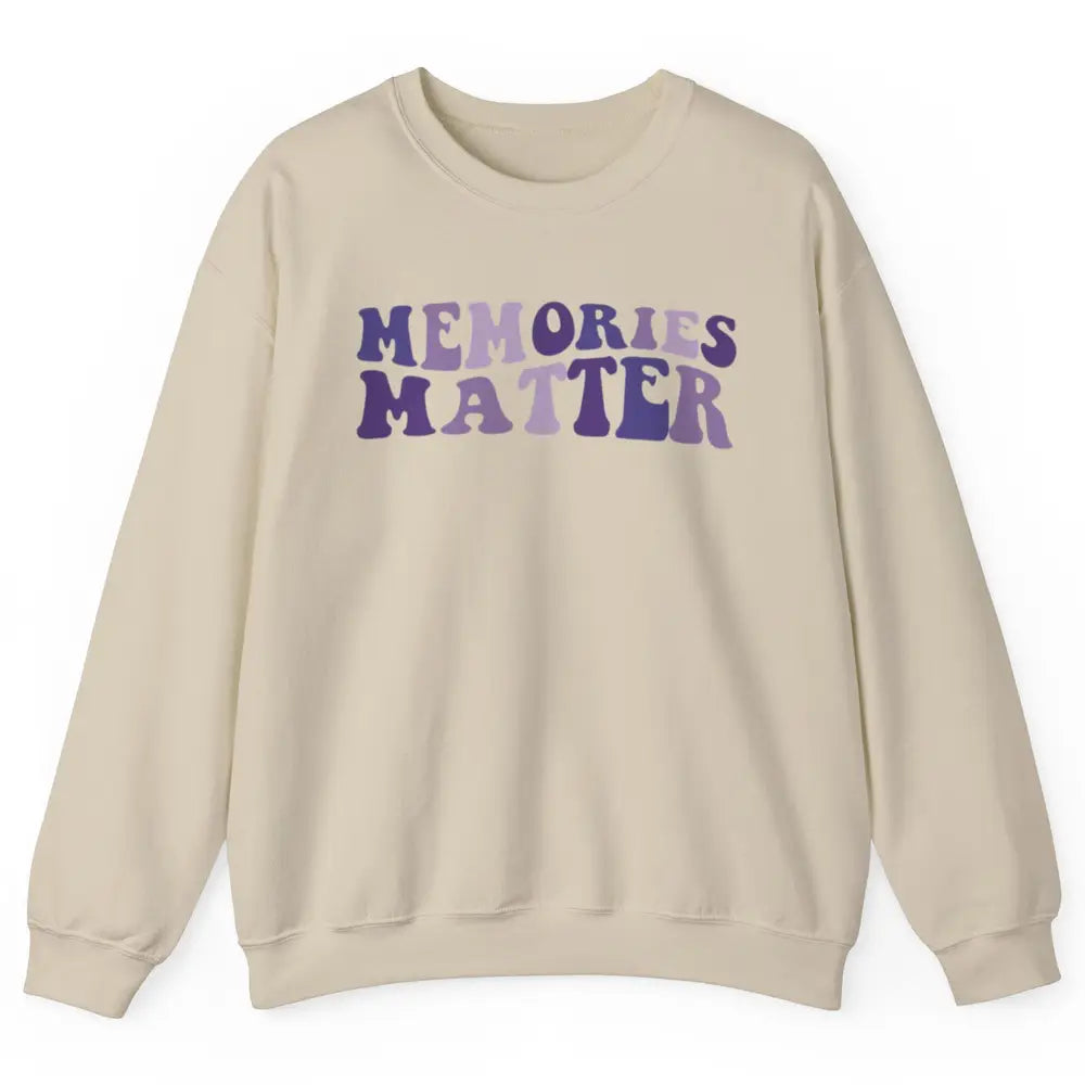 Alzheimer Awareness Groovy Memories Matter Purple Warrior Unisex Crewneck Sweatshirt