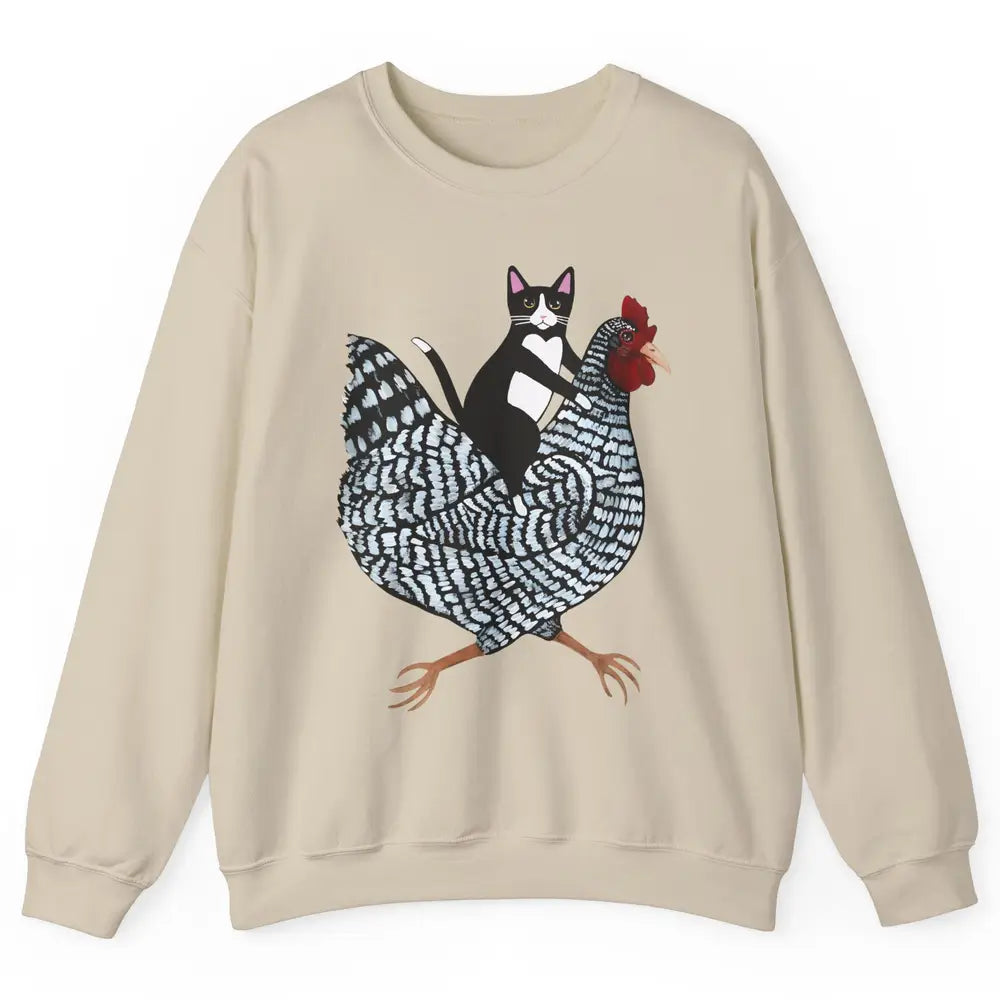 Tuxedo Cat On A Chicken Funny Cat Kitty Chicken Lovers Gift Unisex Crewneck Sweatshirt