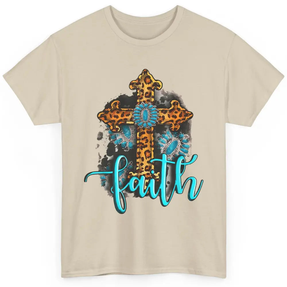 Western Gemstone Leopard Turquoise Cross Faith Jesus God Classic Unisex T-Shirt