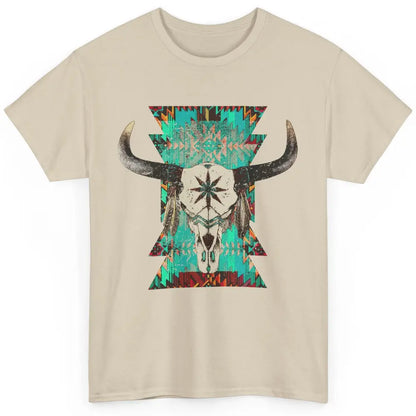 Boho Bull Skull Turquoise Aztec Western Country Rodeo Cowboy Classic Unisex T-Shirt