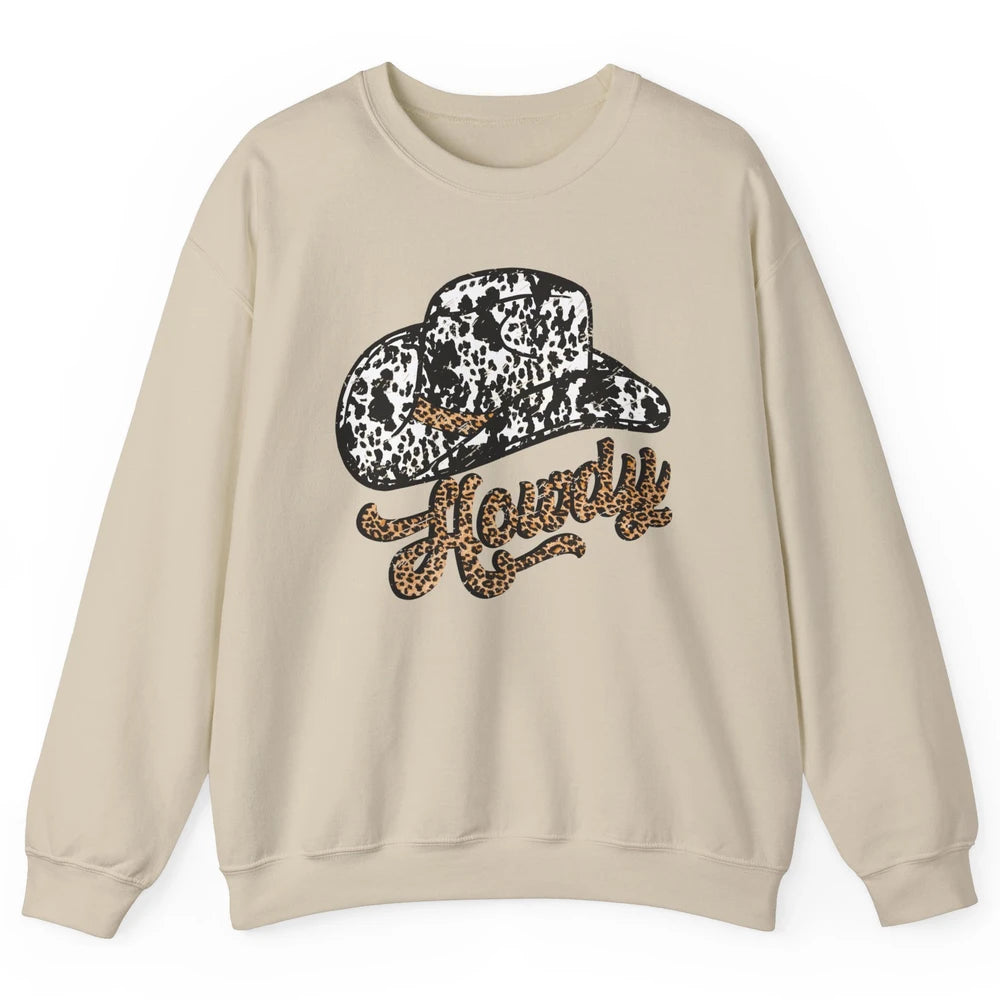 Vintage Leopard Cowboy Hat Howdy Western Country Cowgirls Unisex Crewneck Sweatshirt