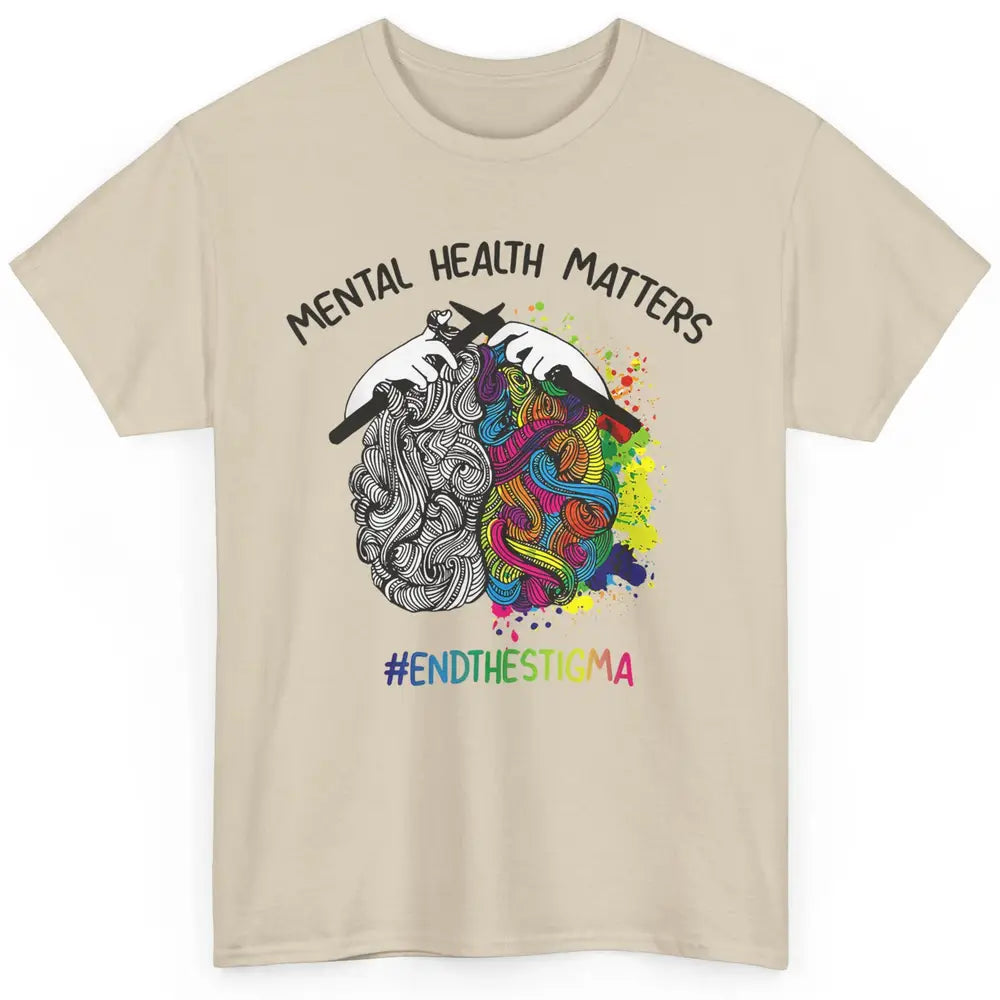 Brain Knitting Mental Health Matters Awareness Crochet Quilt Classic Unisex T-Shirt