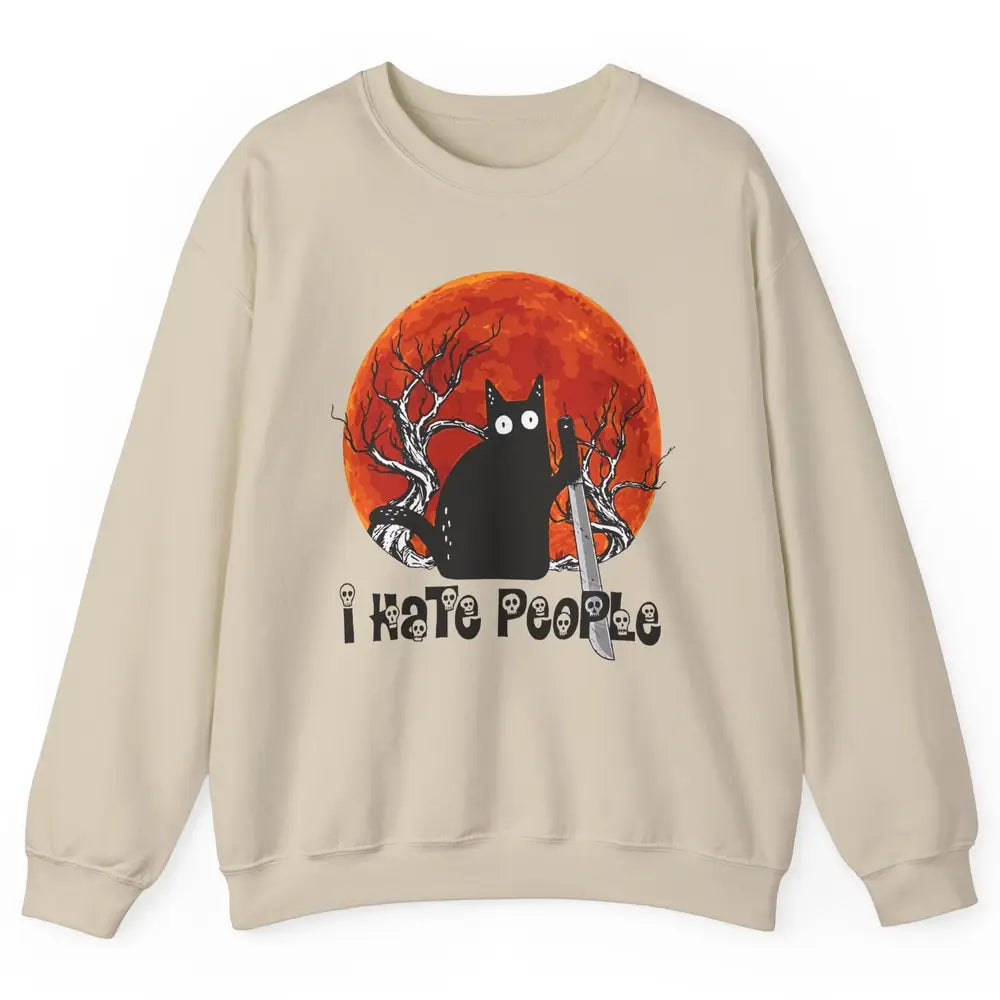 Black Cat Murderer I Hate People Pumpkin Halloween Costume Unisex Crewneck Sweatshirt