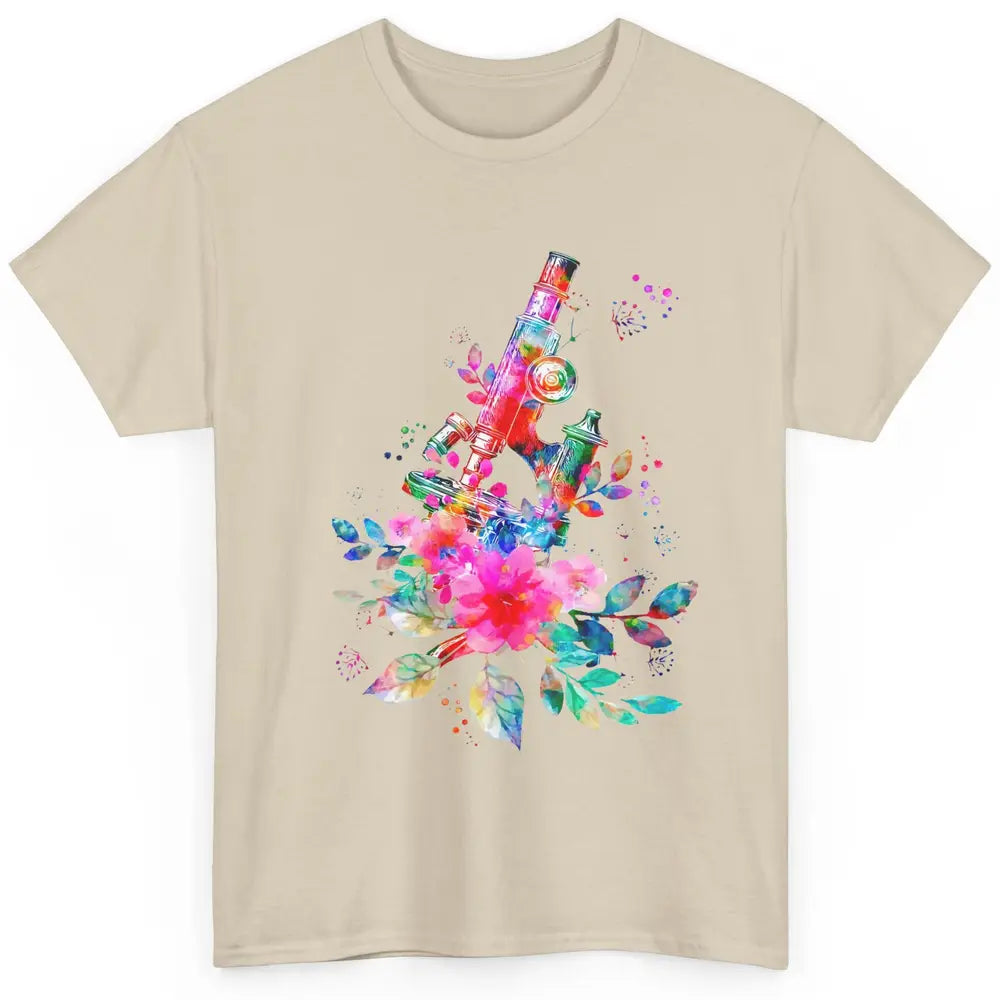 Floral Microscope Medical Laboratory Tools Microbiologist Classic Unisex T-Shirt