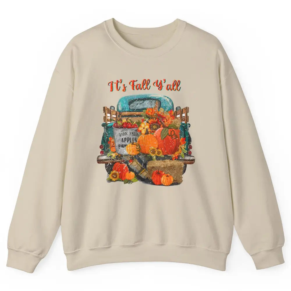 Retro Pumpkin Truck Sunflower Western Pumpkin Season Fall Unisex Crewneck Sweatshirt