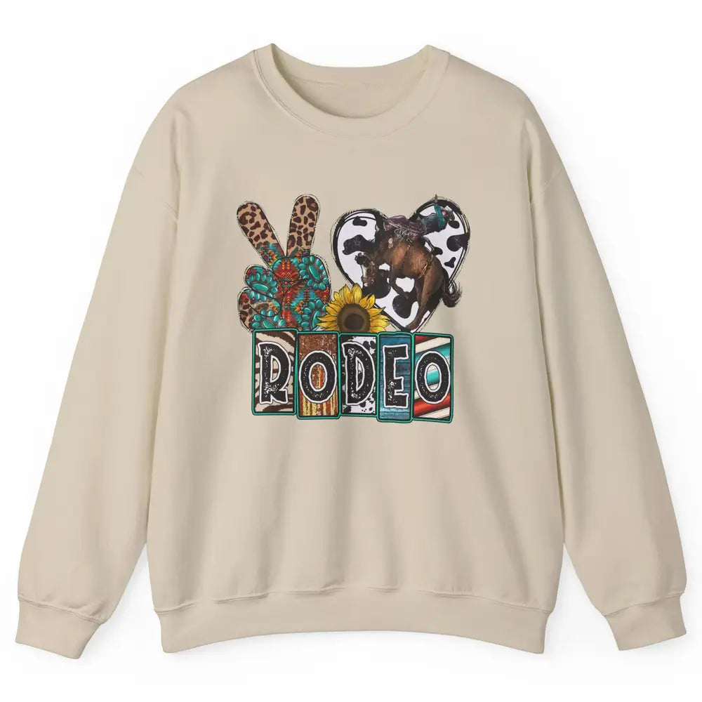 Sunflower Leopard Peace Love Rodeo Cowboy Western Country Unisex Crewneck Sweatshirt