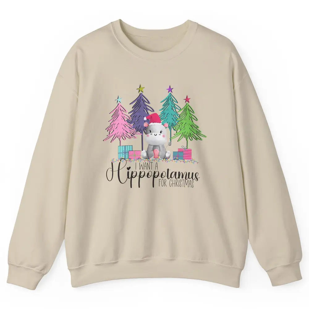 I Want A Hippopotamus For Christmas Tree Hippo Doodle Draw Unisex Crewneck Sweatshirt