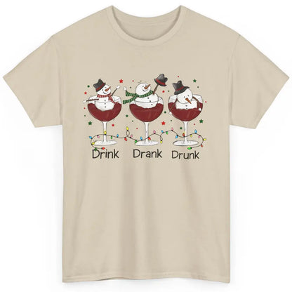 Funny Snowman Wine Christmas Drink Drank Drunk Christmas Classic Unisex T-Shirt