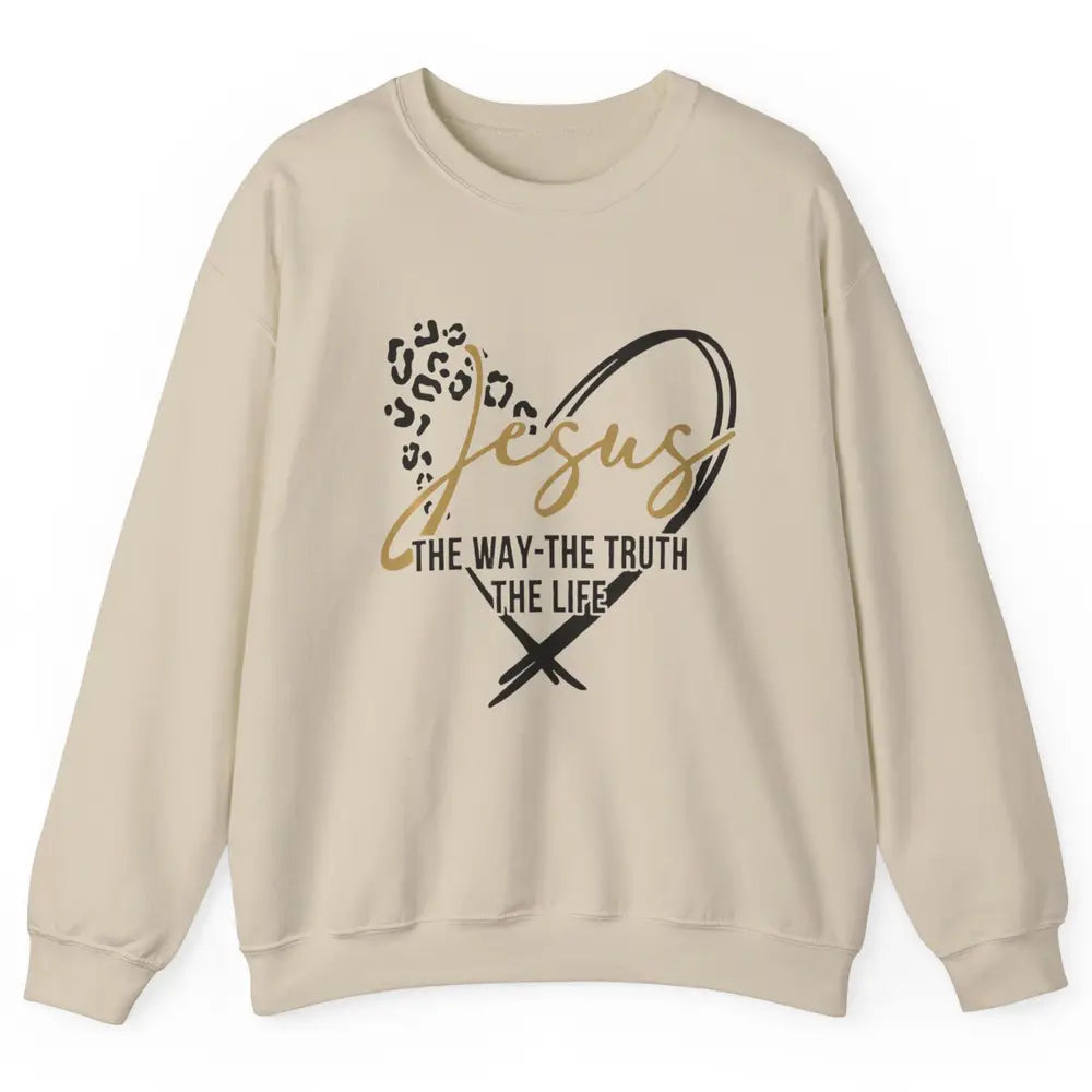 Way Truth Life Bible Verse Christian Jesus God Leopard Heart Unisex Crewneck Sweatshirt