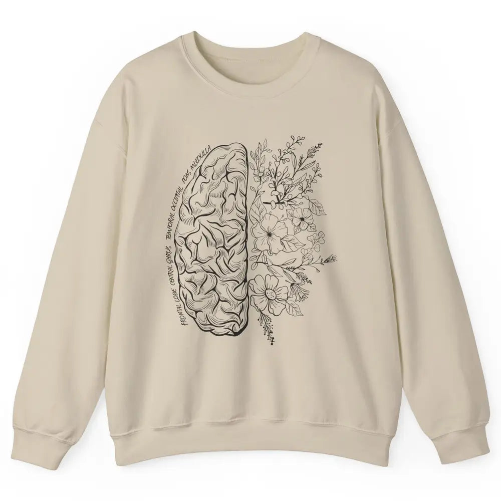 Brain Anatomy With Flowers Nursing School Doctor Neurologist Unisex Crewneck Sweatshirt