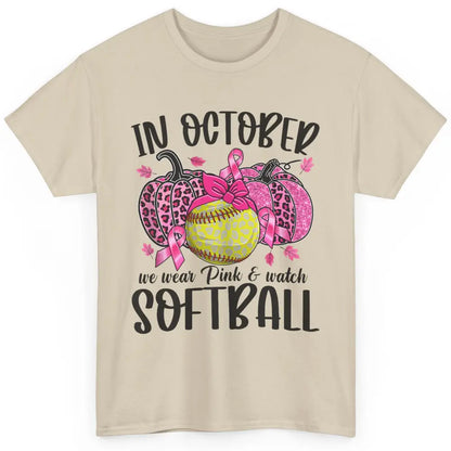 Softball Leopard Pumpkin In October Breast Cancer Awareness Classic Unisex T-Shirt