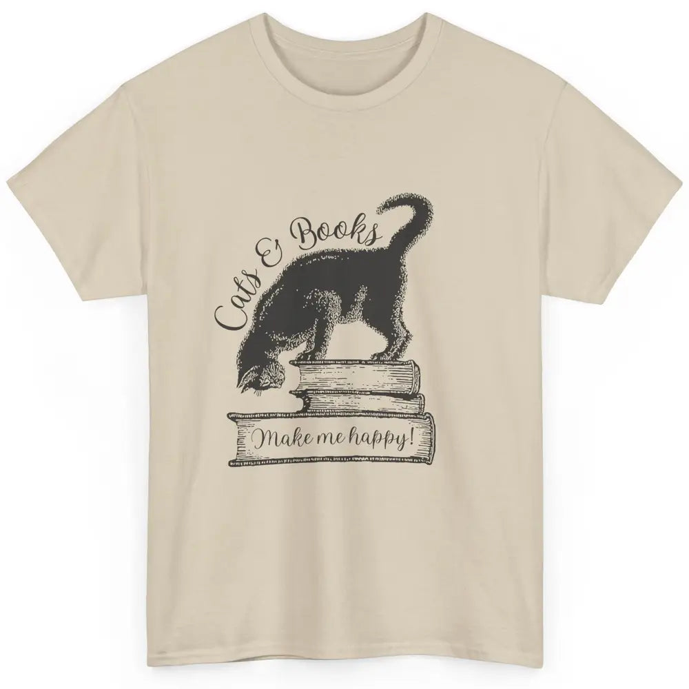 Black Cat Make Me Happy Reading Book Retro Kitten Bookish Classic Unisex T-Shirt