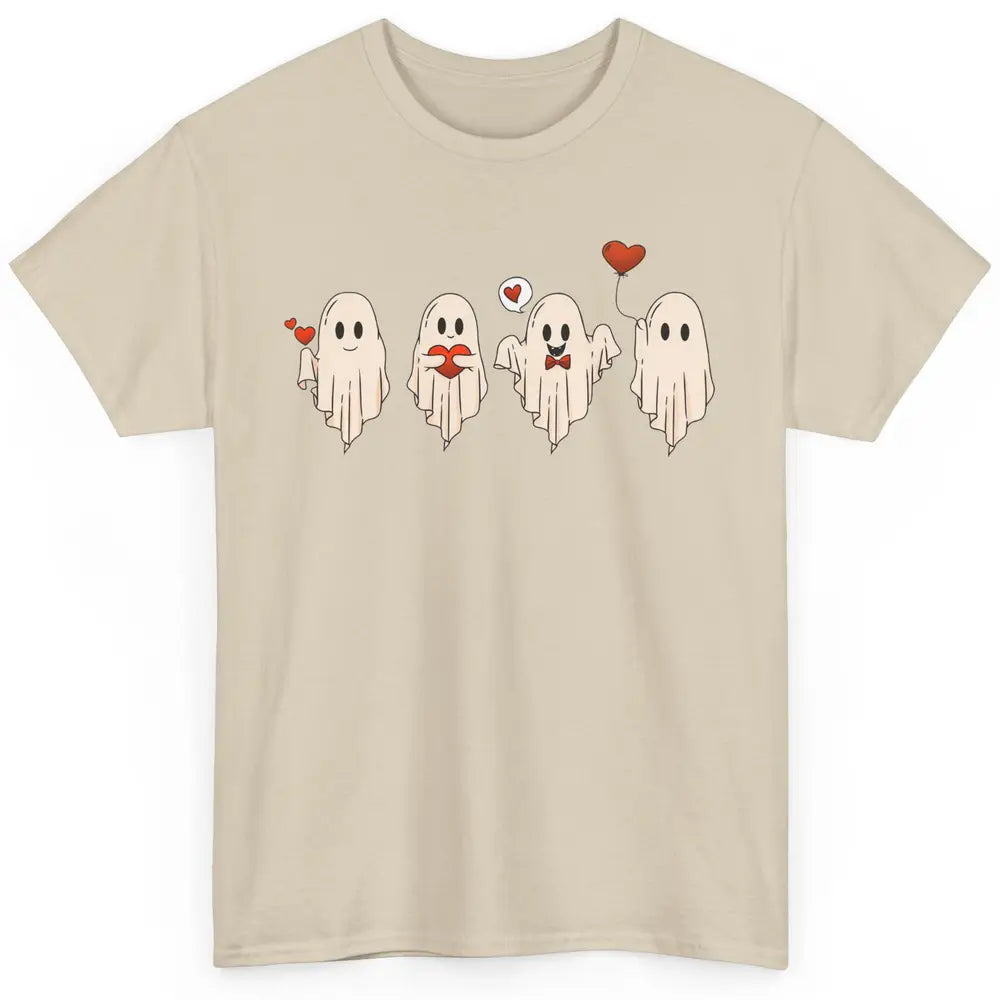 Cute Ghost Valentines Red Heart Spooky Valentine's Day Classic Unisex T-Shirt