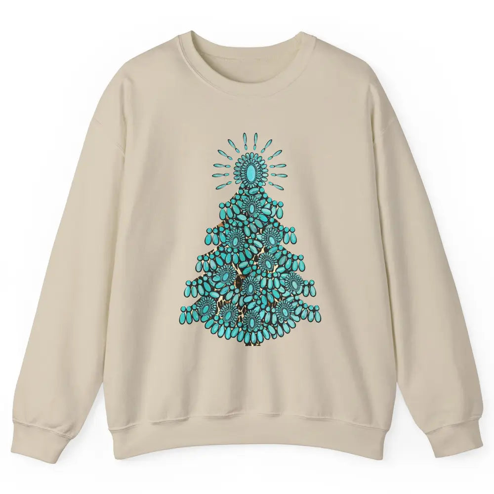 Turquoise Christmas Tree Western Christmas Country Farm Unisex Crewneck Sweatshirt