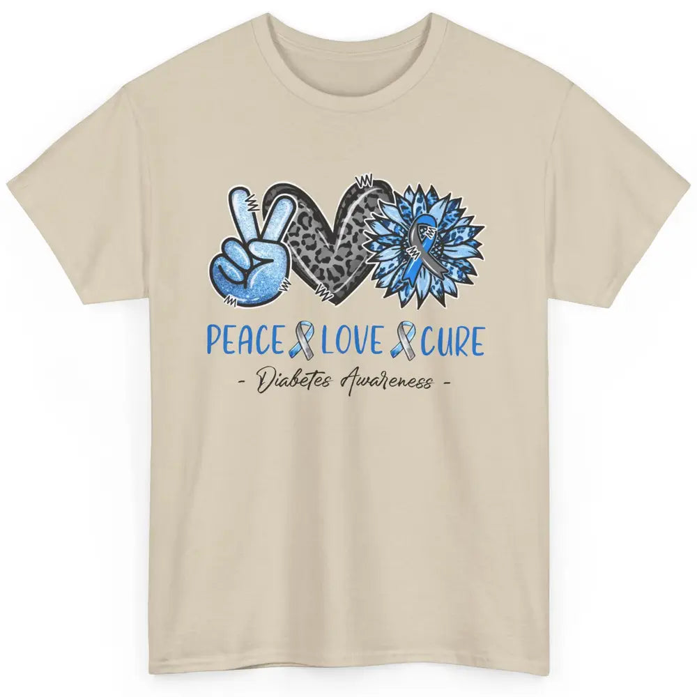 Diabetes Awareness Peace Love Cure Leopard Blue Sunflower Classic Unisex T-Shirt