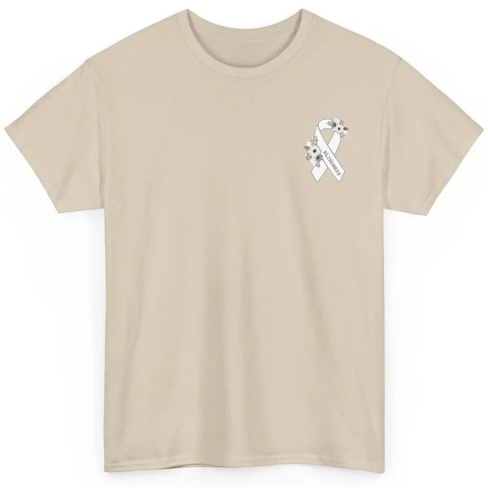 Blindness Awareness Floral White Gray Ribbon Blind Support Classic Unisex T-Shirt