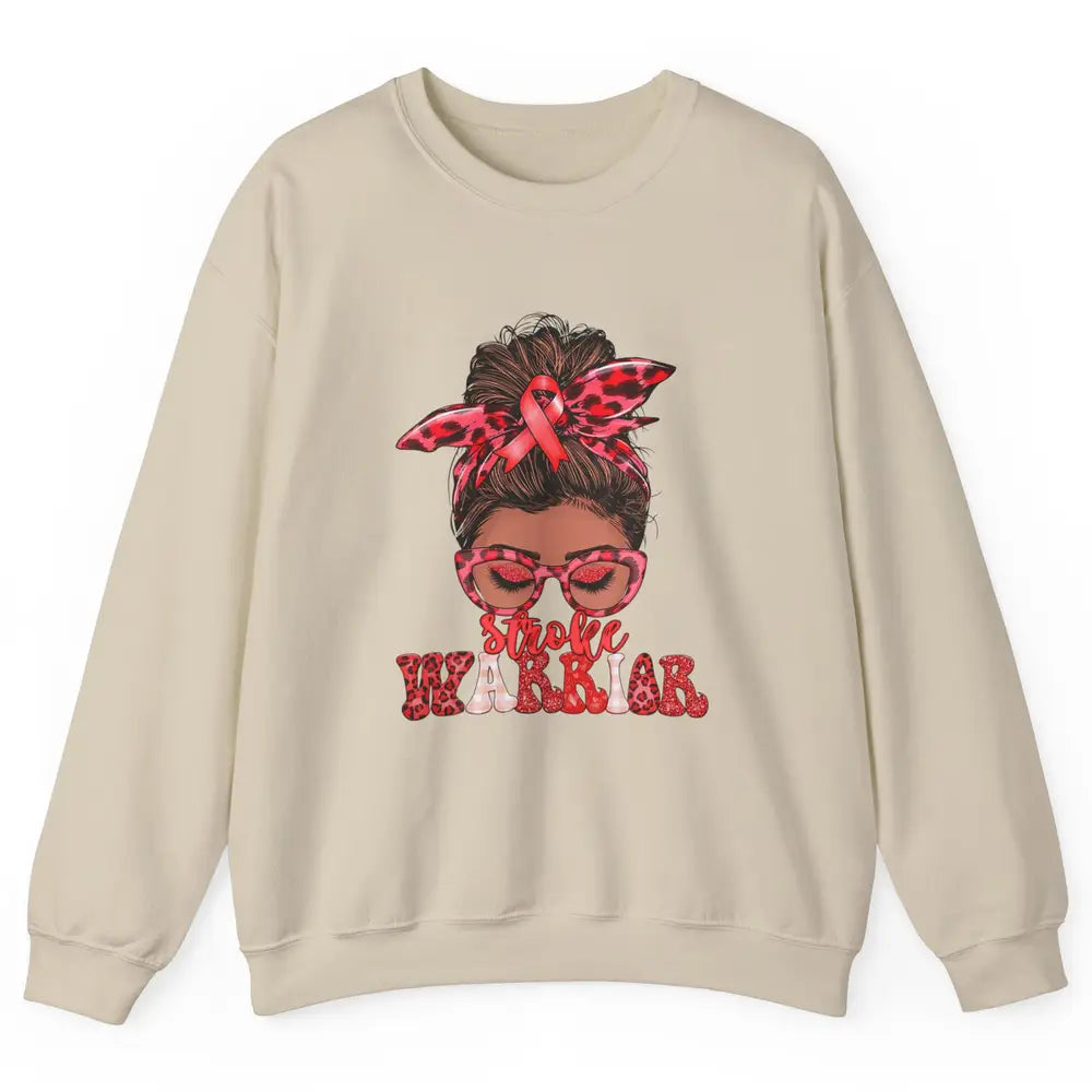 Afro Messy Hair Bun Black Women Warrior Red Stroke Awareness Unisex Crewneck Sweatshirt