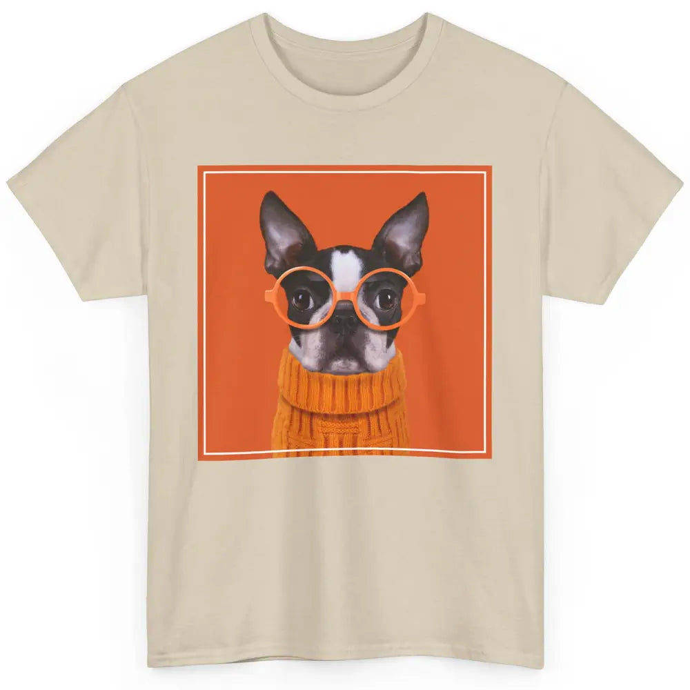 Funny Boston Terrier Face Orange Glasses Dog Nerd Cool Puppy Classic Unisex T-Shirt