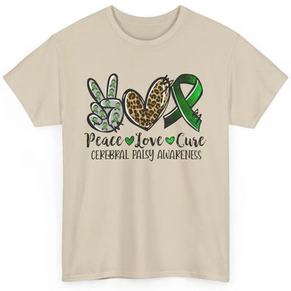 Cerebral Palsy Awareness Heart Green Ribbon Peace Love Cure Classic Unisex T-Shirt