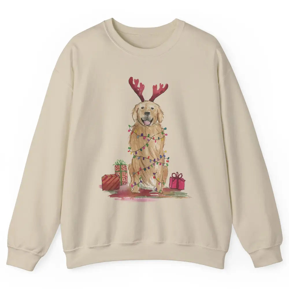 Santa Golden Retriever Reindeer Snowflake Christmas Costume Unisex Crewneck Sweatshirt