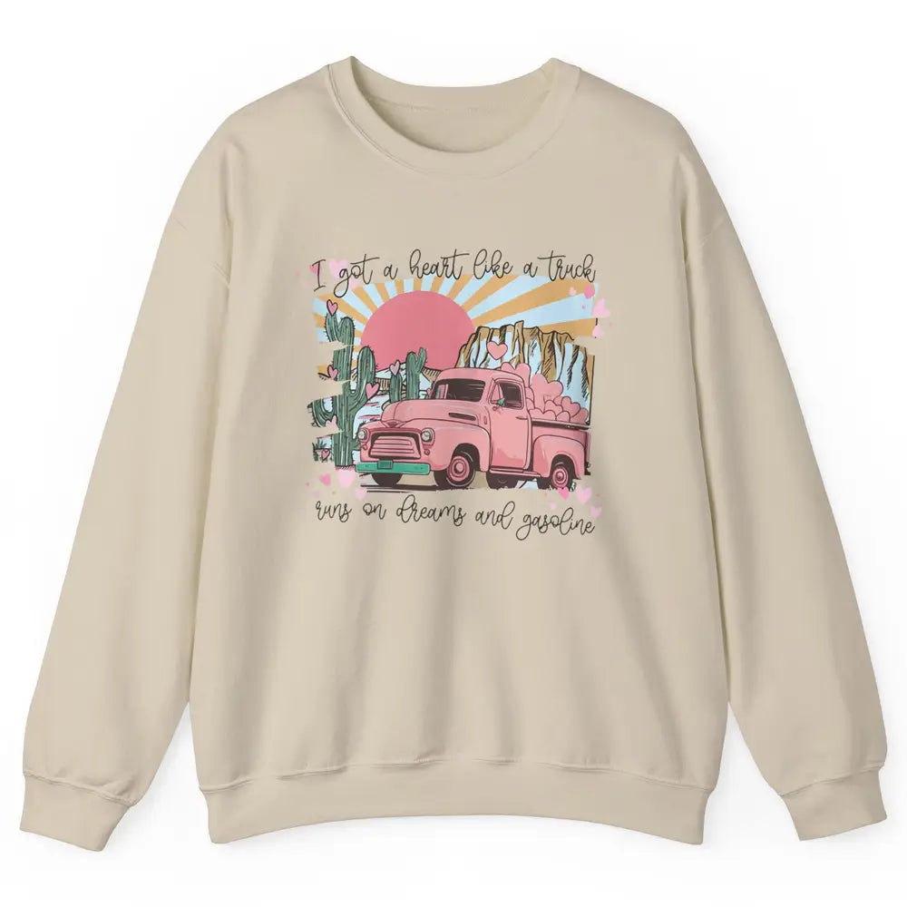 Western Sunset Cowgirl I Got Heart Like Truck Rodeo Cactus Unisex Crewneck Sweatshirt