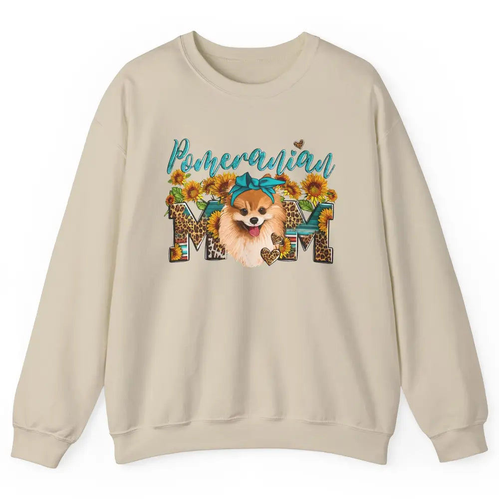 Sunflower Leopard Pomeranian Mom Western Pomeranian Dog Lady Unisex Crewneck Sweatshirt