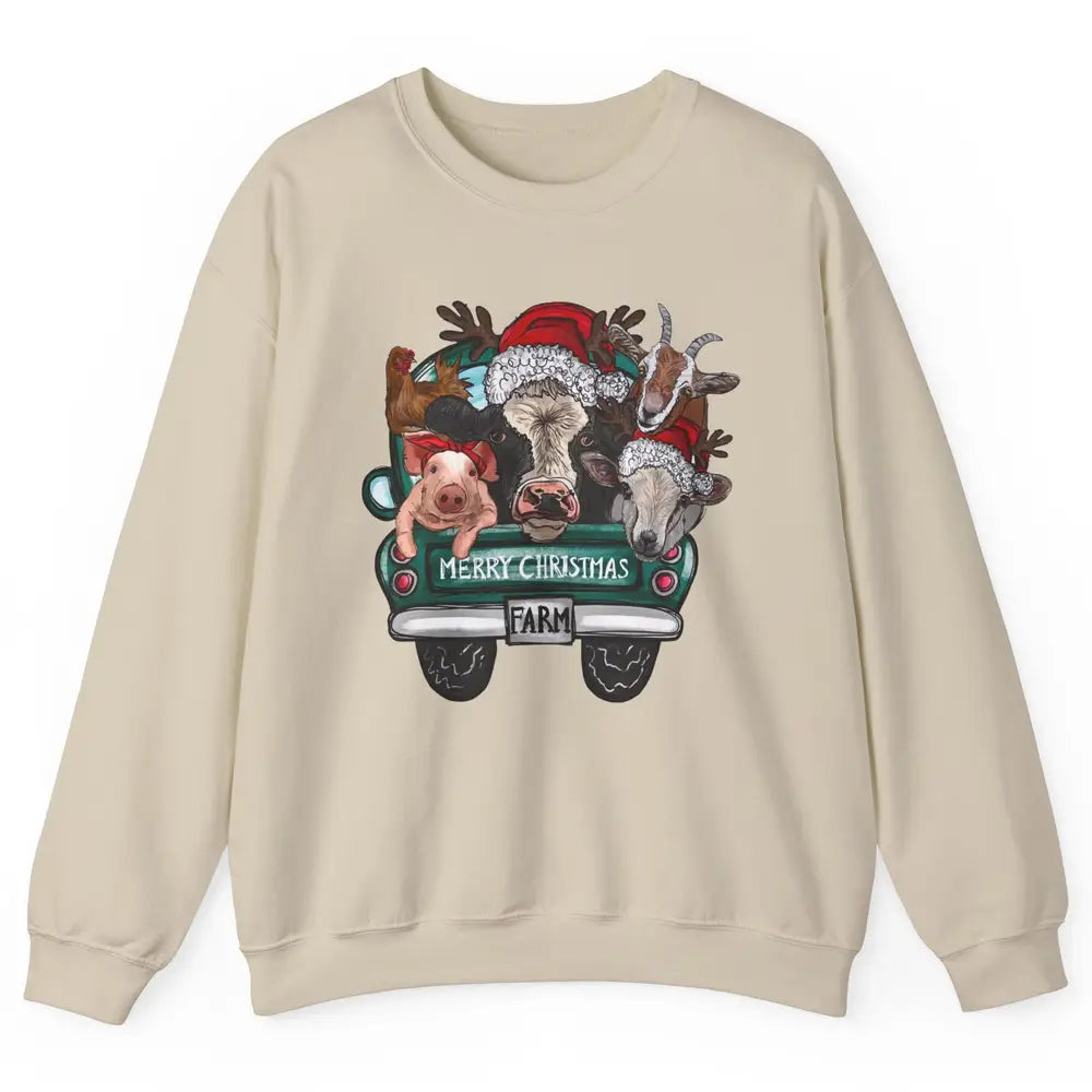 Heifer Merry Christmas Truck Pig Goat Farm Animals Christmas Unisex Crewneck Sweatshirt