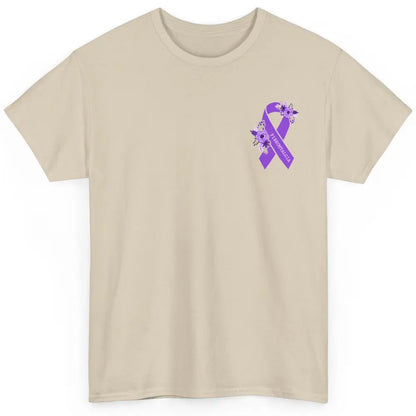 Fibromyalgia Awareness Support Purple Ribbon Pocket Size Classic Unisex T-Shirt