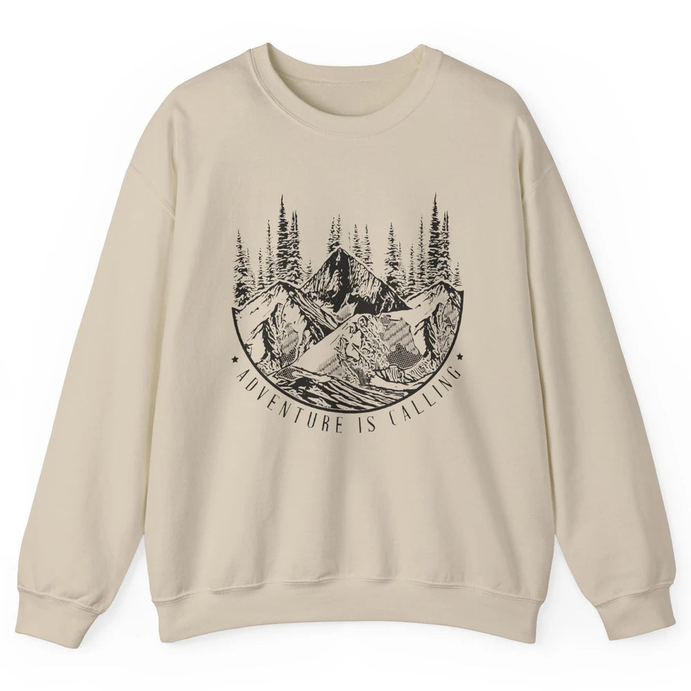 Adventure Is Calling Mountain Outdoor Wilderness Hiking Unisex Crewneck Sweatshirt