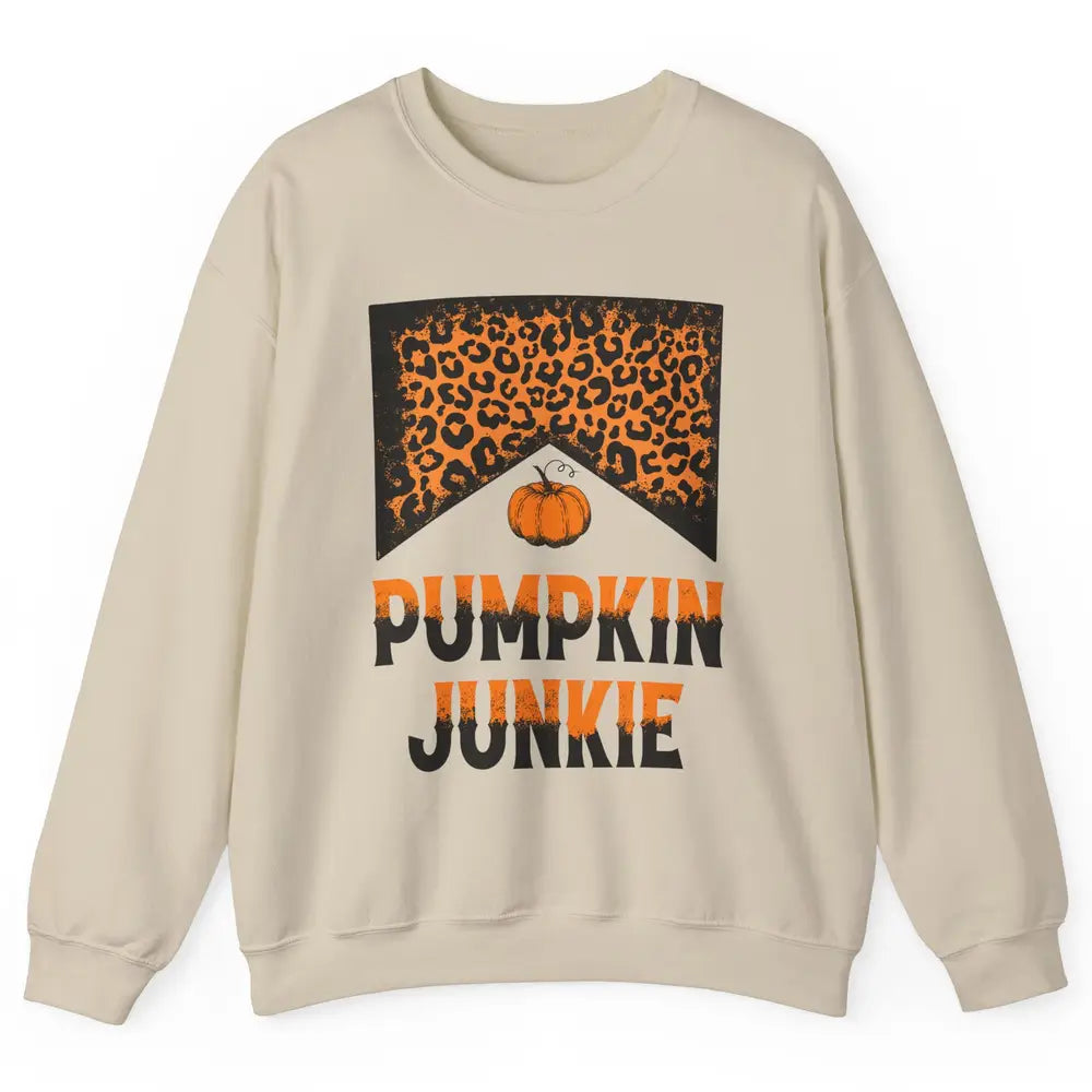 Retro Pumpkin Junkie Leopard Thanksgiving Western Country Unisex Crewneck Sweatshirt