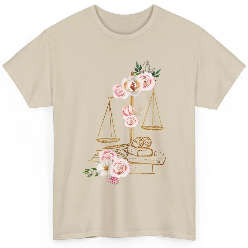 Floral Lawyer Office Scales Roses Justice Fair Law School Classic Unisex T-Shirt