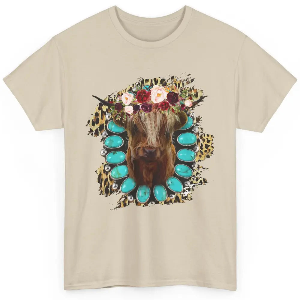 Floral Highland Cow Turquoise Western Country Cowboy Leopard Classic Unisex T-Shirt