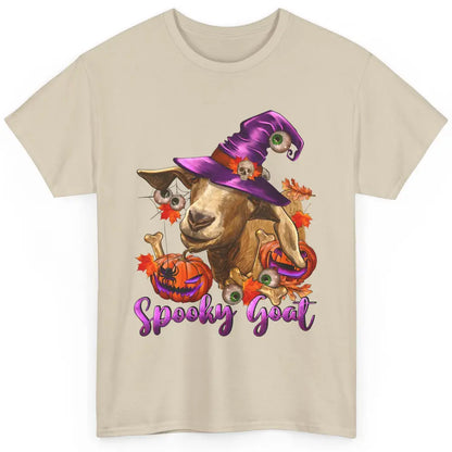 Funny Goat Witch Pumpkin Fall Leaves Halloween Goat Mom Classic Unisex T-Shirt