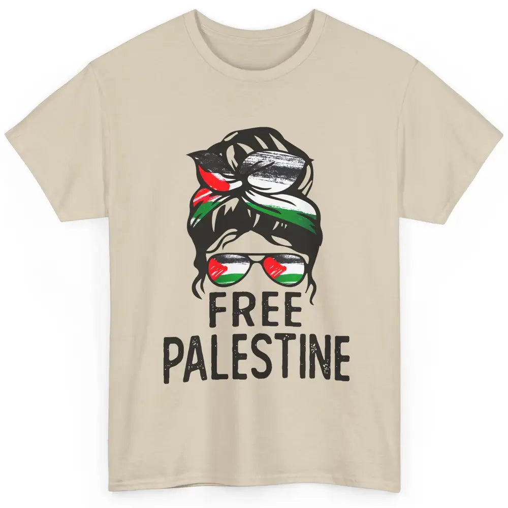 Free Palestine Flag Save Gaza Messy Bun Hair Classic Unisex T-Shirt