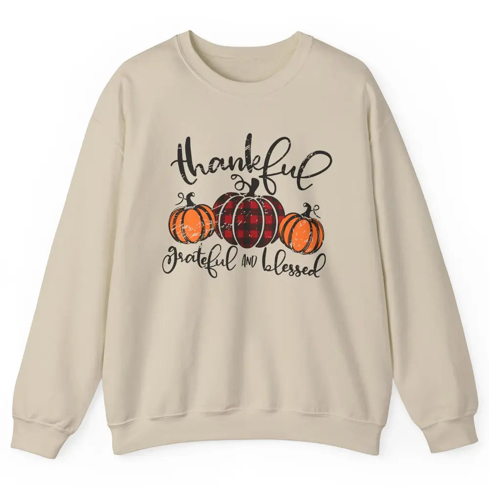 Vintage Grateful Thankful Blessed Pumpkin Fall Thanksgiving Unisex Crewneck Sweatshirt