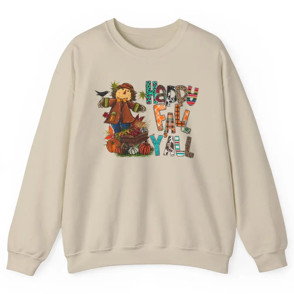 Happy Fall Y'all Leopard Pumpkin Western Autumn Thankful Unisex Crewneck Sweatshirt