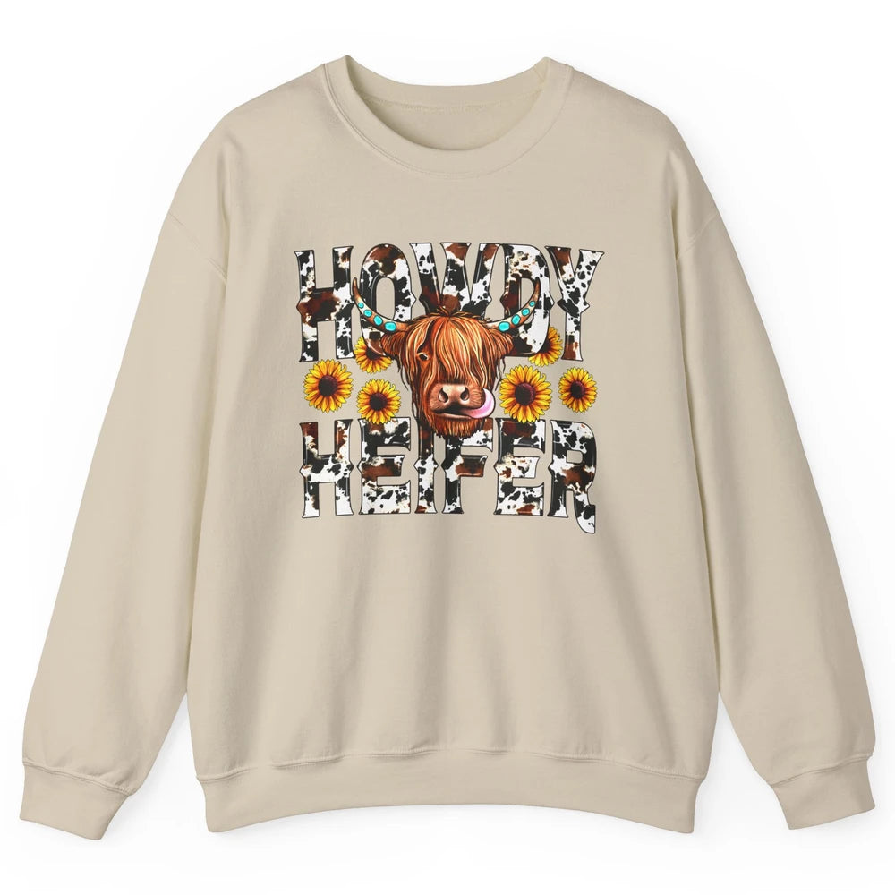 Sunflower Highland Cow Howdy Heifer Western Country Cowboy Unisex Crewneck Sweatshirt