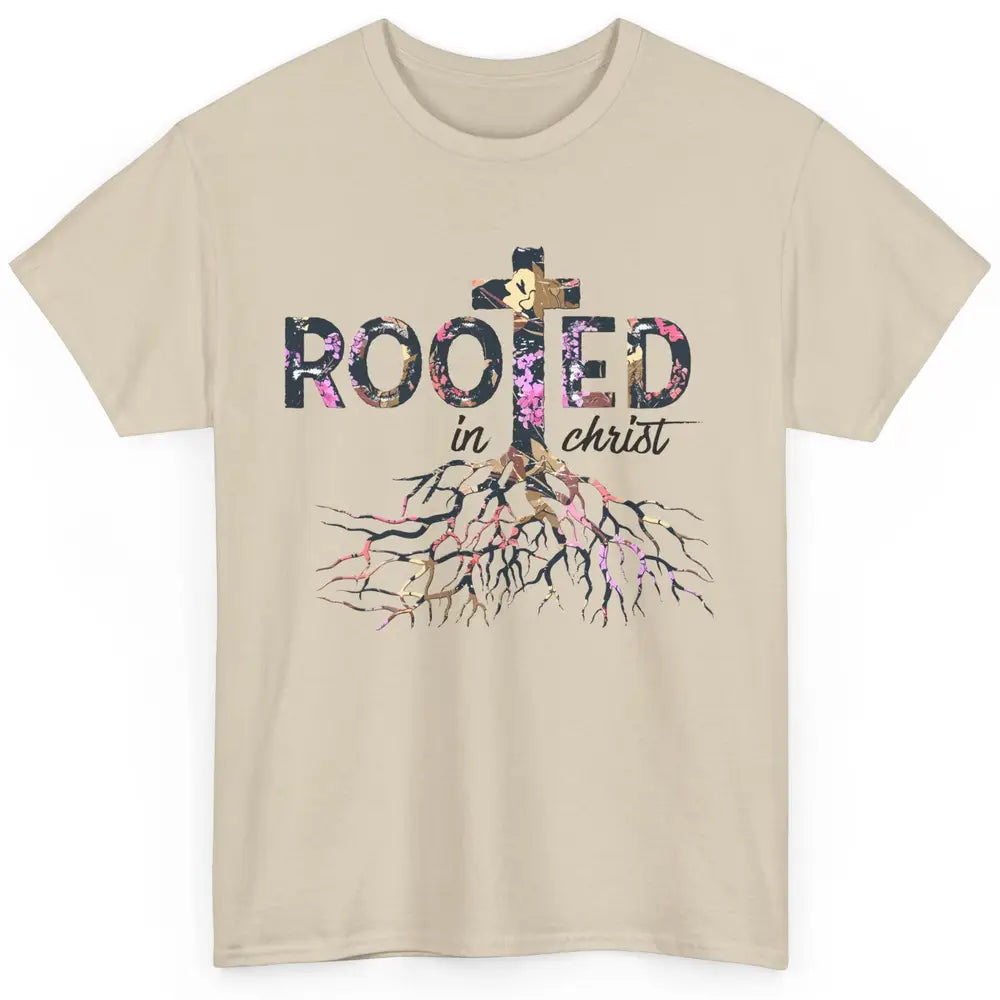 Floral Jesus Cross Rooted In Christ Faith Religious Bible Classic Unisex T-Shirt