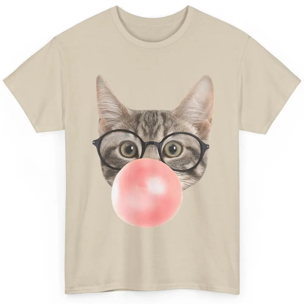 Funny Cat Blow Giant Bubble Gum Pink Glasses Sarcastic Pun Classic Unisex T-Shirt